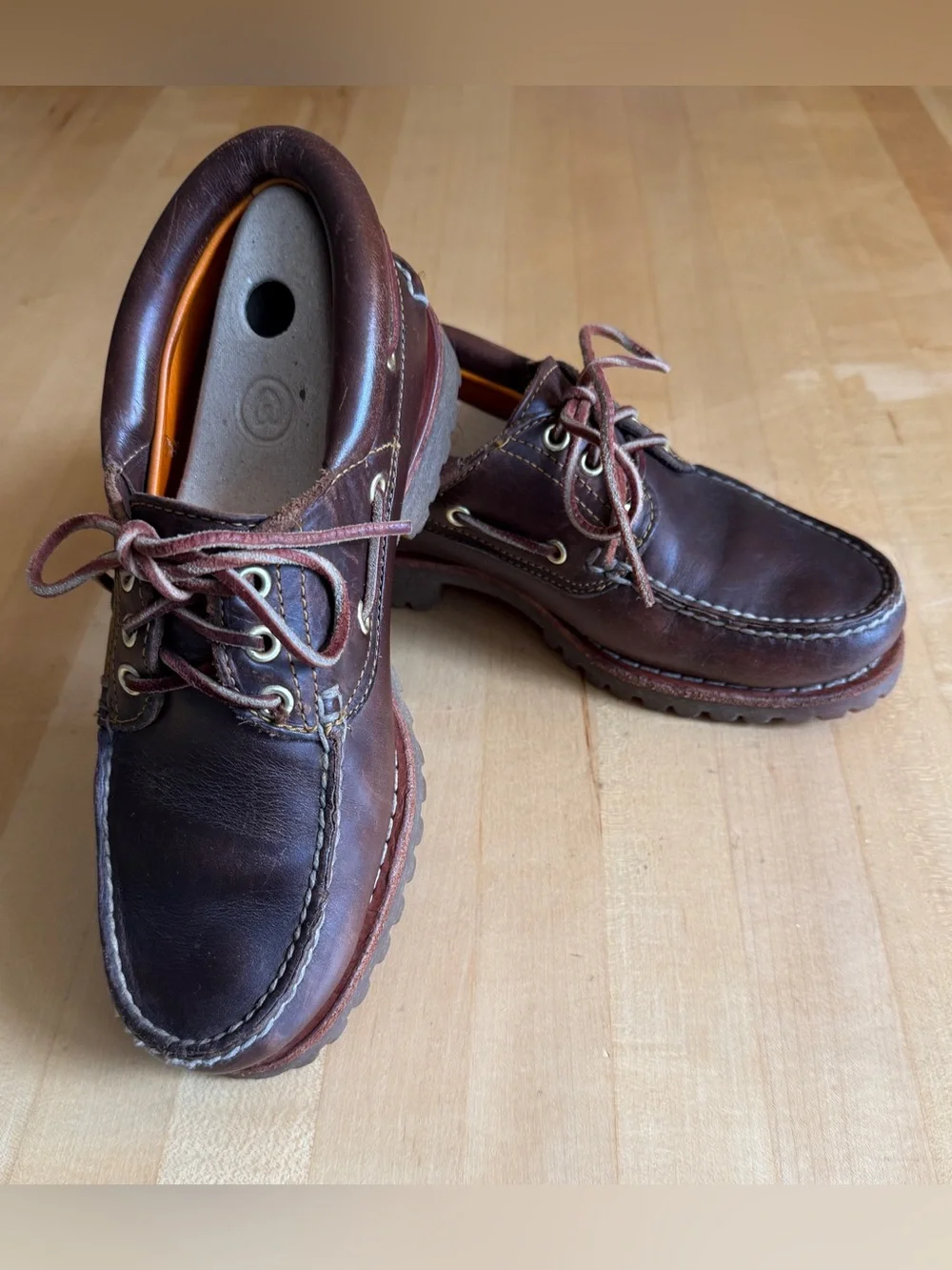 Timberland Men's Authentic 3-Eye Lug Handsewn Leather Boat Shoe Burgundy 7.5 M